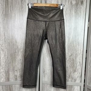 Lululemon Wunder Under Crop Leggings Luminosity High Rise Black Copper Foil Sz 6
